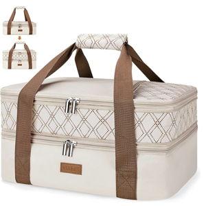 Vuudh Expandable Casserole Carrier Bag - Double Decker Food Bag, Insulated Casserole Carrier for Hot or Cold Food, Lasagna Holder Tote for Picnics,Beaches,Traveling or Gifts