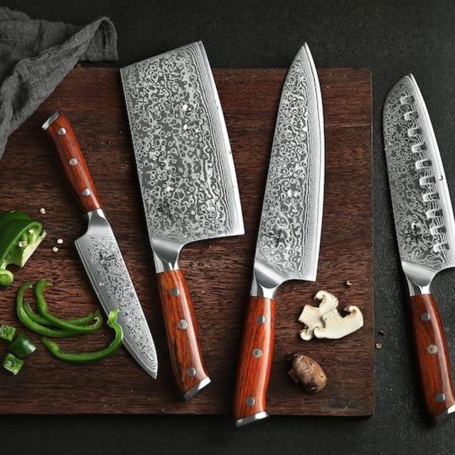4 Pcs Damascus Chef Knife set Damascus Steel Kitchen Knives With Wooden Block Best Christmas Gift Item Thanksgiving Gift With Free Gift Box