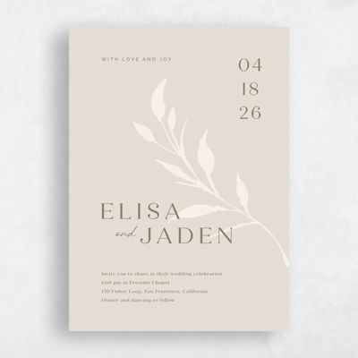 Beige Greenery Wedding Invitation - Aneci Portrait