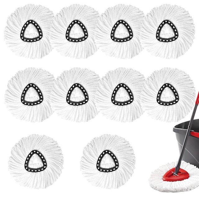 10Pack Spin Mop Replacement Heads,Spinning Mop Replace Head for Easy Wring Mop, 100% Microfiber Mop Head Replacement Compatible with Triangle Spin Mop Refill for Floor Cleaning,White