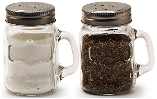 Circleware 66734 Glass Mini Mason Jar Mug Salt and Pepper Shakers with Handles & Metal Lids, Kitchen Glassware Preserving Containers, Perfect Himalayan Seasoning Spices, 2-Piece Set, 5 oz, Yorkshire