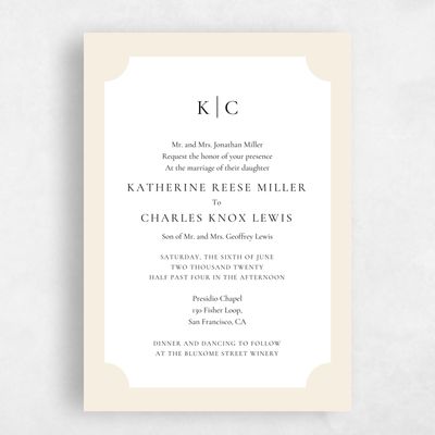 Ivory, Beige Wedding Invitation - Blake Frame