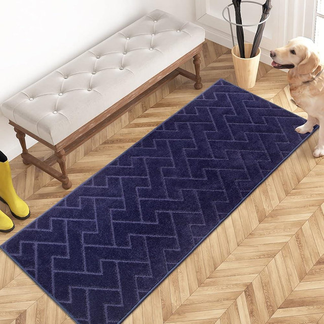 PURRUGS Dirt Trapper Door Mat 24" x 59", Non-Slip Machine Washable Entry Rug, Shoe Scraper, Dog Doormat, Super Absorbent Welcome Mat for Front & Back Door, Muddy Wet Shoes & Paws, Midnight Blue