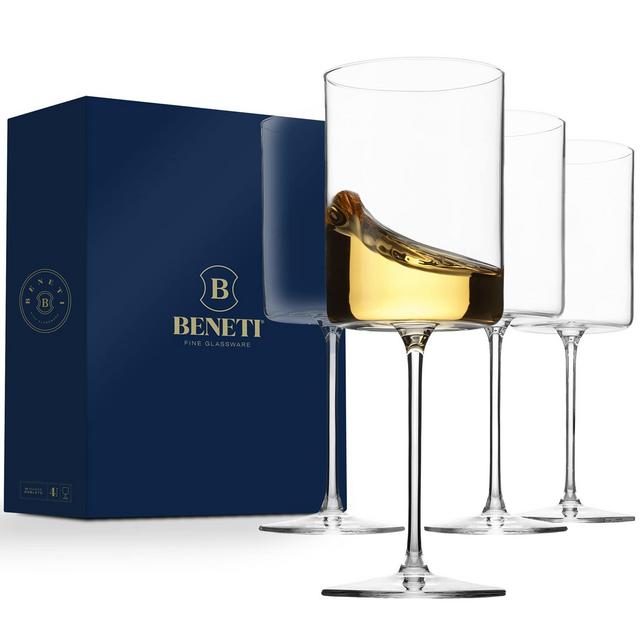 Superlative Edge Wine Glasses Square [Set of 4] White Red Wine Goblets, Premium Clear Glass Bordeaux Wine Glasses Large Bowl Stemware Wine Blown Glasses Nice Packaging [14 Ounce]
