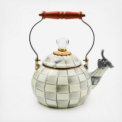 MacKenzie-Childs, Sterling Check Steel Whistling Tea Kettle | Zola