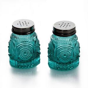 Gibson - The Pioneer Woman Adeline Teal Pressed Glass Salt and Pepper Shaker Set