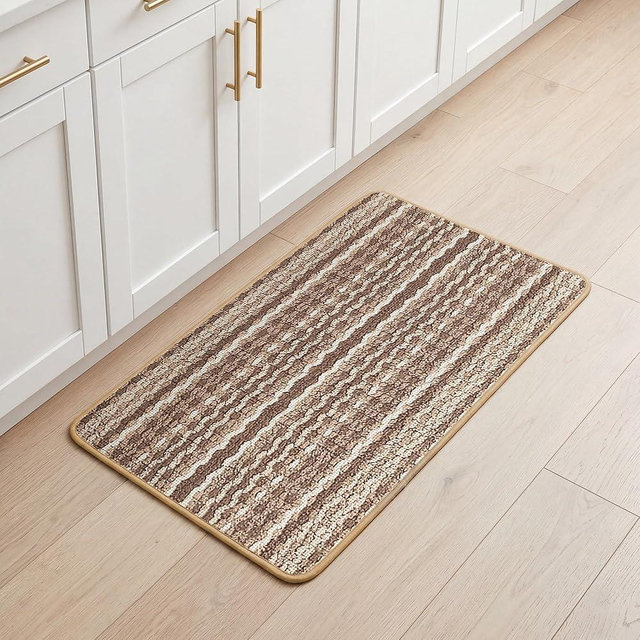 Carvapet 17x30 Kitchen Rug - Absorbent Washable Floor Carpet, Soft Cushioned Sink Pad with Non Slip Rubber Backing for High Traffic Areas, Brown Kitchen Mat