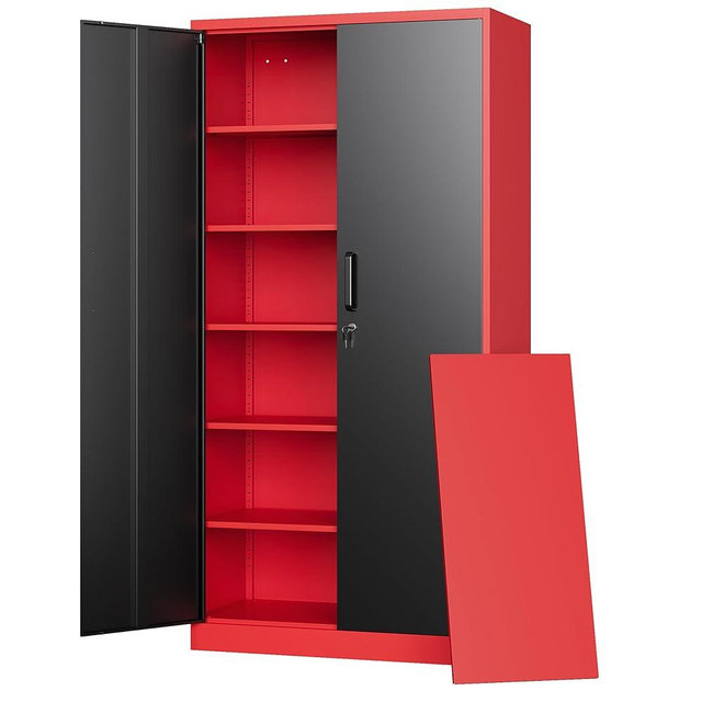 Letaya Metal Garage Storage Cabinets with Lock, 72" Tall Locker Organizer Steel Tool Cabinets,5 Adjustable Shelves 2 Doors for Home Office, Warehouse,Garage,Industrial,Employee (Black Red)