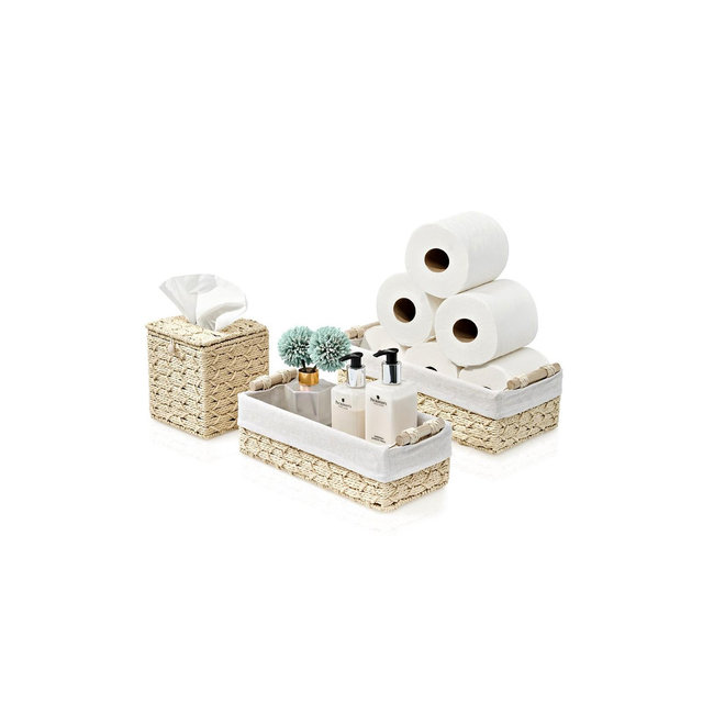 Sorbus Paper Rope Bathroom Baskets & Tissue Holder Set Lined Storage Set for Organizing - Store Washcloths, Hand Towels, Skincare