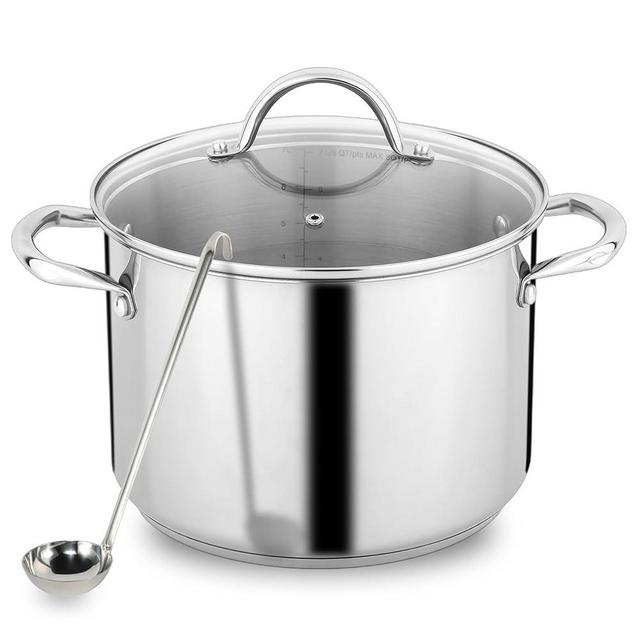 GreatChef Stock Pot Stainless Steel for Cooking Riveted Handle, Heavy Duty Vessel,Induction Compatible All Cooktops in Use, Dishwasher & Oven Safe (8 Quart + Laddle))