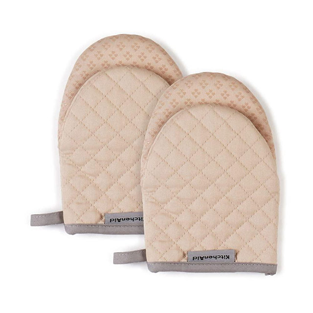 KitchenAid Asteroid Mini Cotton Oven Mitts with Silicone Grip, Set of 2, Beige 2 Count