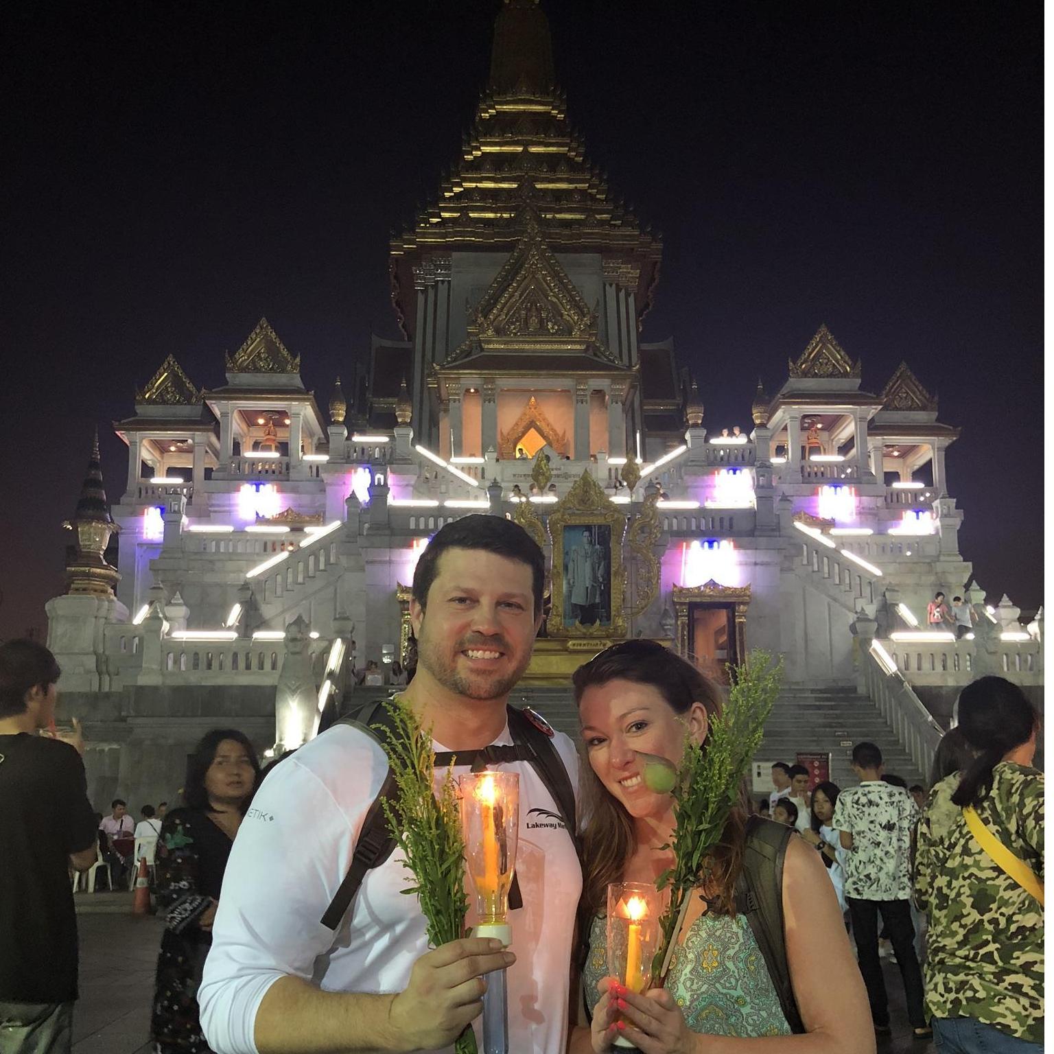 Being blessed at the temple on Bangkok's Holy Day!