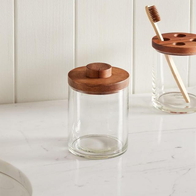 Clover Wood and Glass Bath Accessories, Small Canister, Acacia