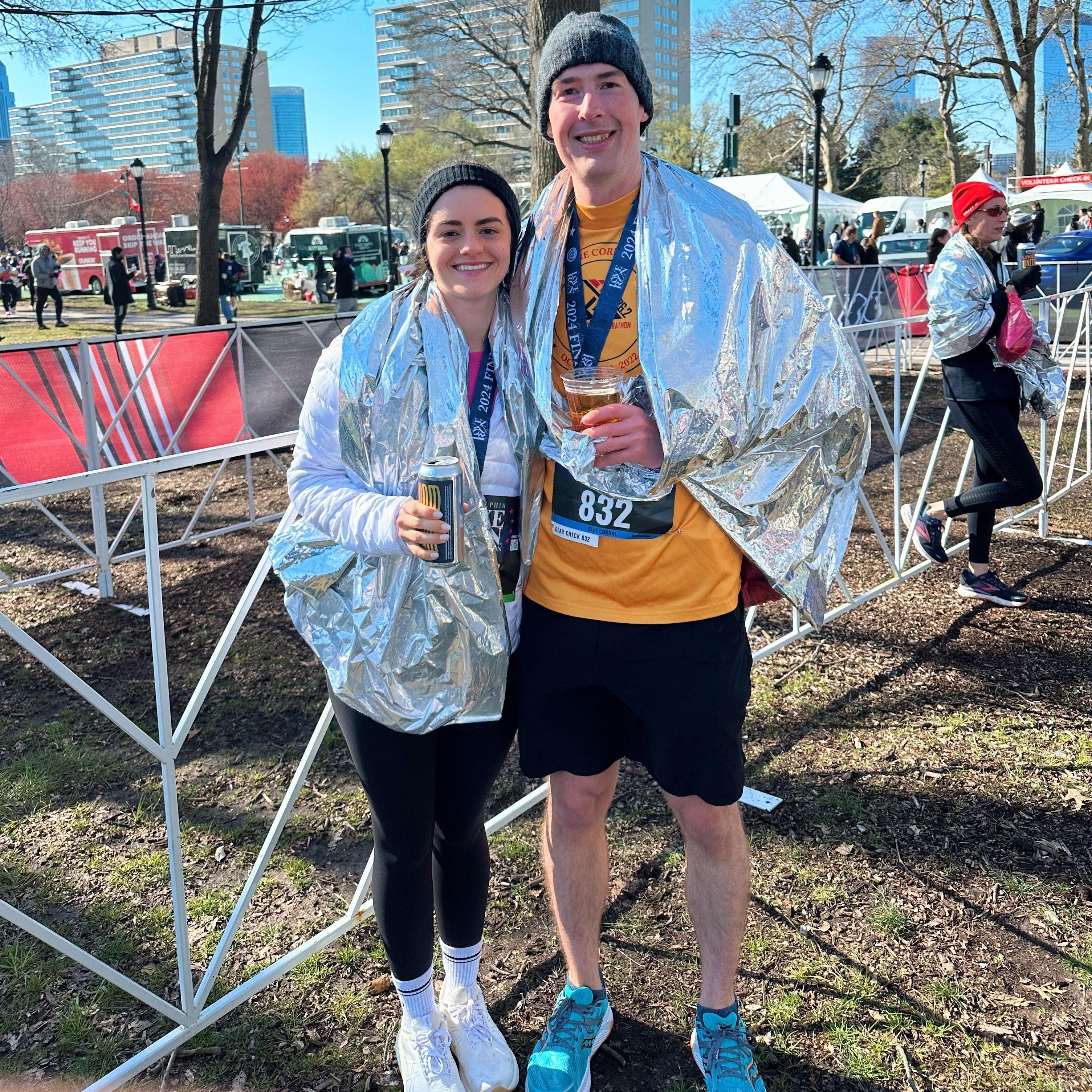 A freezing Philly half marathon followed by free beer.