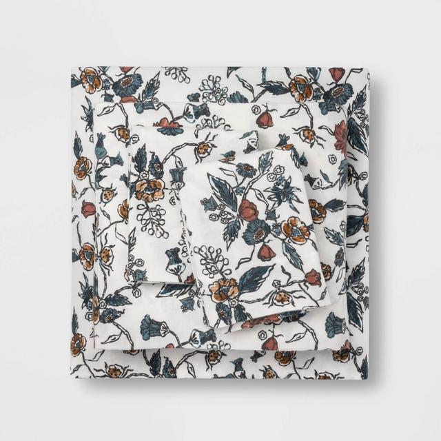 King Printed Pattern Fall Flannel Sheet Set Floral - Threshold™