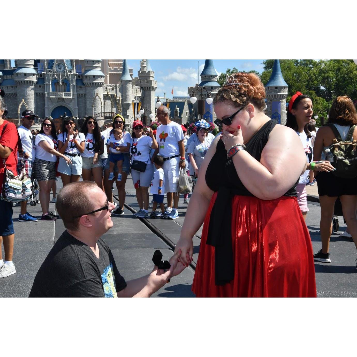 Perfect engagement in front of Cinderella's castle.