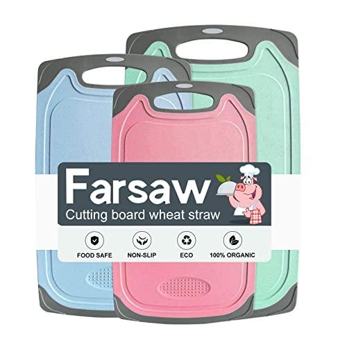 Extra Large Cutting Board Set of 3,Wheat Straw Cutting Board for Kitchen,Juice Grooves,Easy Grip Handle,Thick Reversible board,Dishwasher Safe,Non-Porous,BPA Free