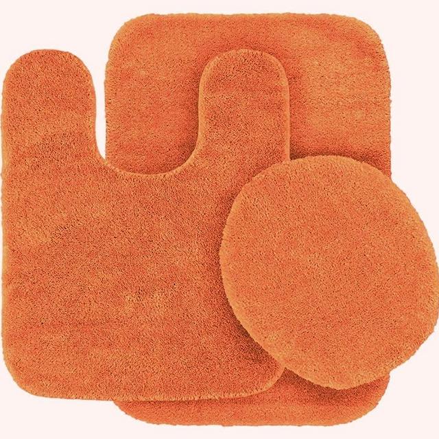 Mk Home Collection 3 Piece Bathroom Rug Set Bath Rug, Contour Mat & Lid Cover Non-Slip with Rubber Backing Solid Orange New