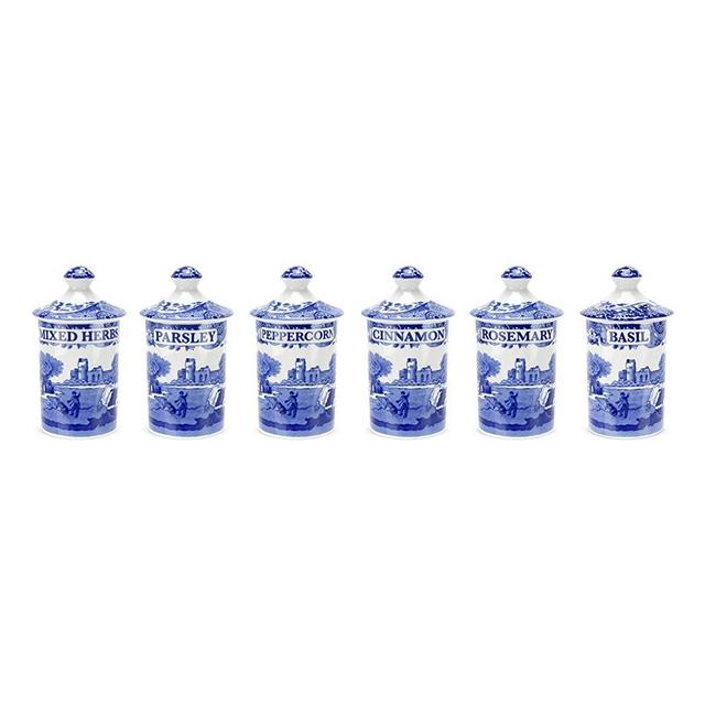 Spode Blue Italian Spice Jar, Set of 6