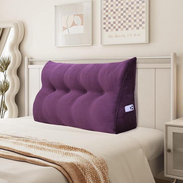 YXCSELL Headboard Wedge Pillow Bolster Pillows Backrest Support Sitting Up Reading Pillow in Bed Rest, Large Lumbar Positioning Upholstered Triangle Pads for Sofa Cushion Corduroy (Purple,Full)