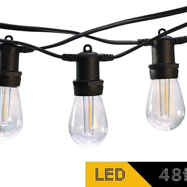 DGE LED String Lights 48ft Outdoor Hanging String Light Shatter-Proof and Waterproof IP65 S14 Bulbs, Décor for Patio, Backyard, Gazebo, Porch, Soft White