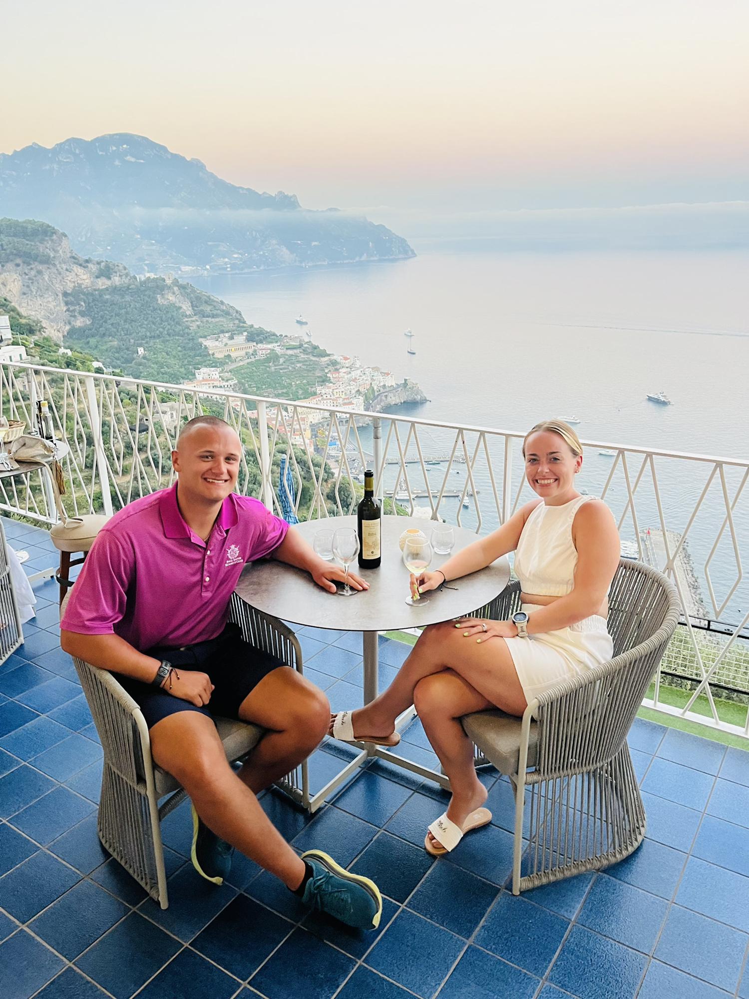 On our trip of a lifetime to Italy in July 2022. Here we were enjoying our dinner with a gorgeous view along the Amalfi Coast.