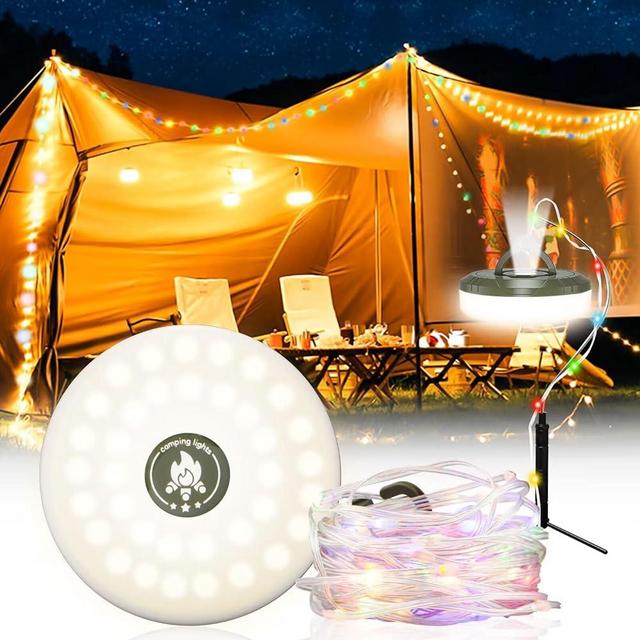 Camping String Lights, Outdoor String Lights with 8 Lighting Modes, Quick Storage, Durable and Waterproof, Type-C Fast Charging - Portable 2 in 1 Camping Lights for Camping, Christmas, Outdoor(29.5ft)