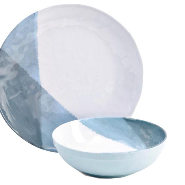 Dinnerware 12 Piece Blue Grey White Color...