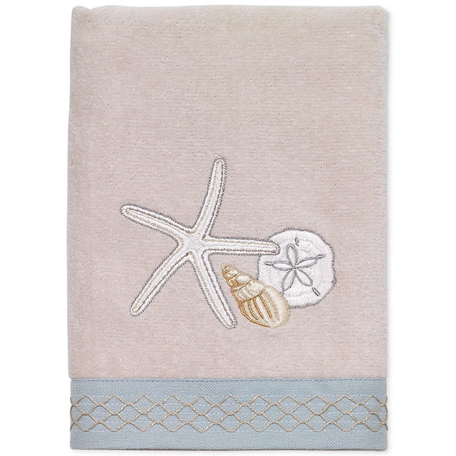 Avanti Seaglass Embroidered Seashell Cotton Hand Towel, 16" x 30"