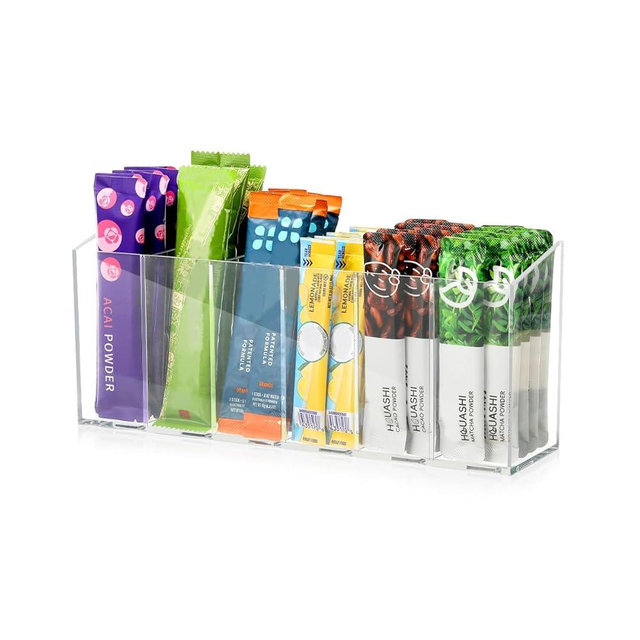 AIEVE Drink Packet Organizer, Water Drink Packet Holder Water Flavor Packet Organizer with Removable Divider 6 Compartment