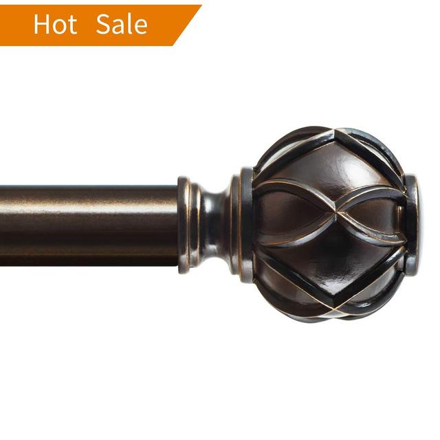 KAMANINA US - KAMANINA 1" Curtain Rod Single Window Rod 72-144" with Netted Texture Finials, Bronze, Drapery Rod of Window Treatment