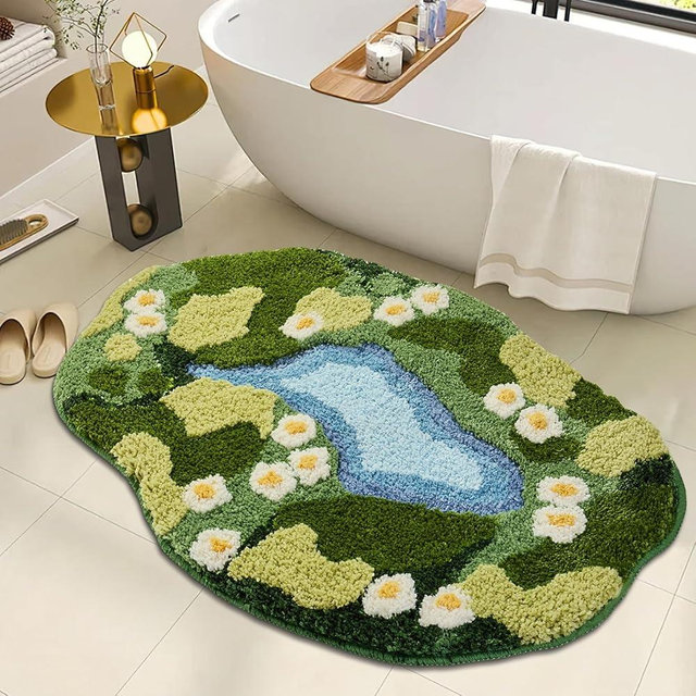 Sisher Moss Bath Mat,Cute Green Bathroom Rug Thick Bathroom Rugs Runner Rug Long Absorbent Non Slip Microfiber Rugs for Shower Floor, Sink, Bedroom, Home Accessories Decor, Moss Green 31"×21"