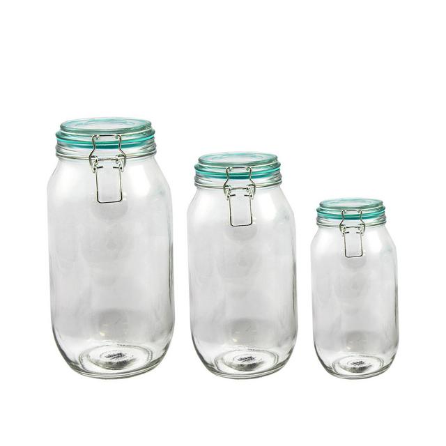 Hollydale Preserving-Storage Jar Set with Wire Bail and Trigger Closure, Set of 3