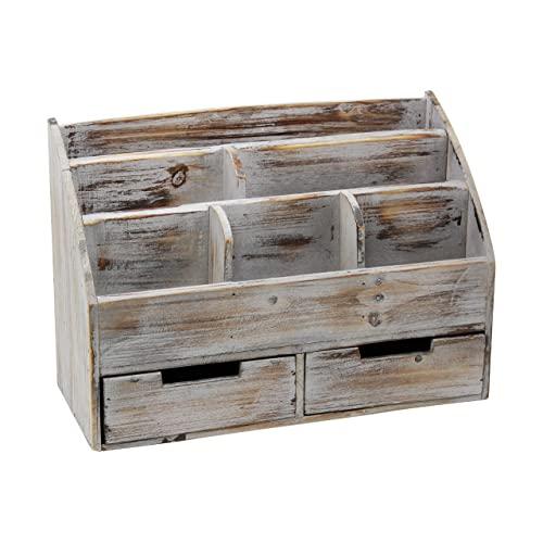 Executive Office Solutions Vintage Rustic Wooden Office Desk Organizer & Mail Rack for Desktop, Tabletop, or Counter - Distressed Torched Wood-Store Supplies, Desk Accessories, Mail – Barnwood (WO3)