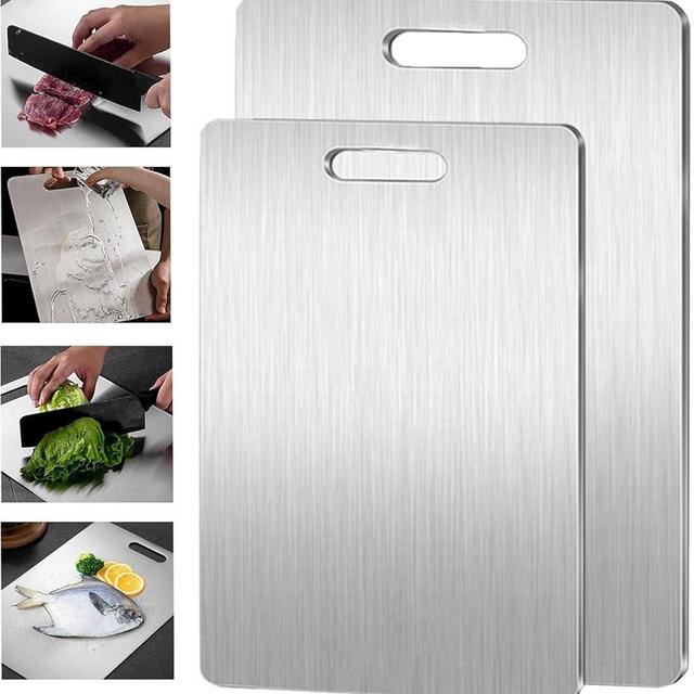 Titanium Cutting Board,Titanium Cutting Boards for Kitchen,304 Stainless Steel Food Grade Cutting Board for Meat Fruit & Vegetable(15.4*11in)