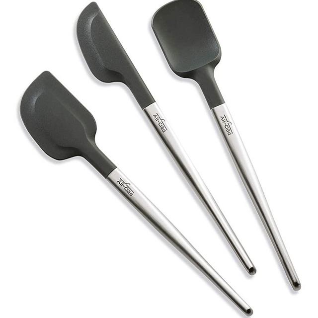All Clad Silicone Tools 3-Piece Spatula Set For Cooking, Baking And Serving, Stainless Steel and Black