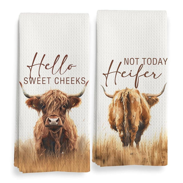 Qeheb Western Cow Bathroom Towels, Farmhouse Cow Print Hand Towel Decorative Set, Rustic Cow Lover Hand Dish Tea Towels 16x24in
