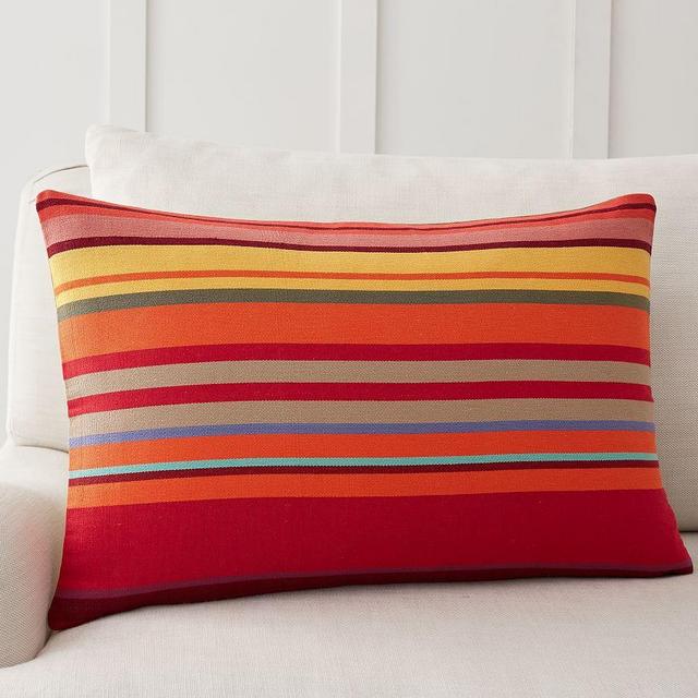 Weldon Striped Lumbar Pillow Cover, 16 x 26", Red Multi