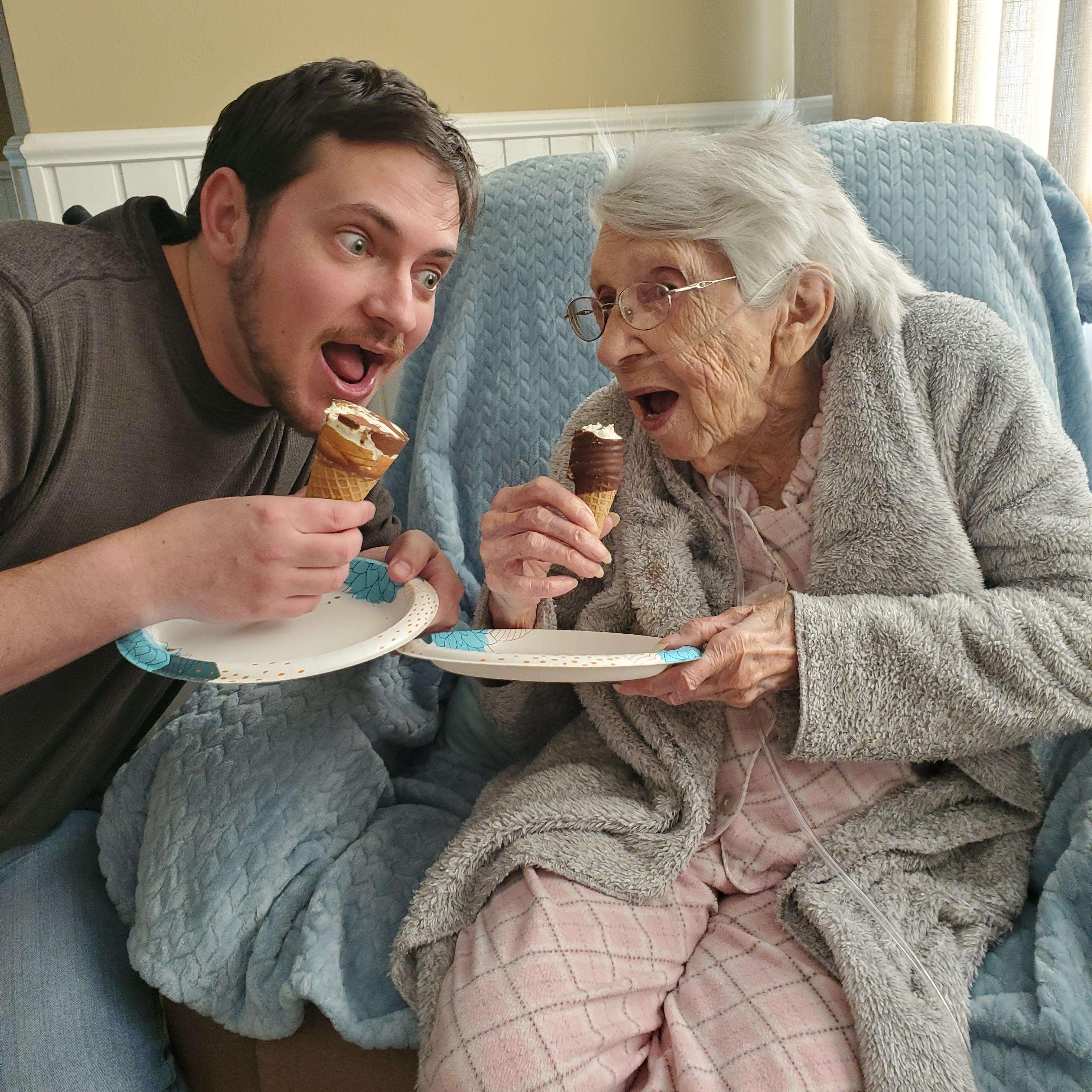 Brian and Grandma Kehe enjoying some ice cream cones in Colorado!