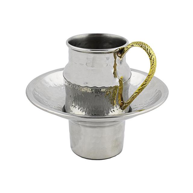 Classic Touch Stainless Steel Mayim Achronim Set with Gold Handle