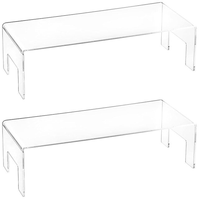 Frcctre 2 Pack Clear Acrylic Display Risers, 5mm Thick Acrylic Display Stand Showcase Fixtures for Jewelry, Acrylic Display Shelf for Dessert Cupcake Candy Toys Figures Cosmetics - 12"x5"x3.3"