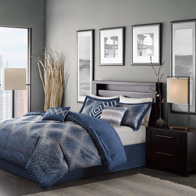 Madison Park Quinn Comforter Set Queen Navy,