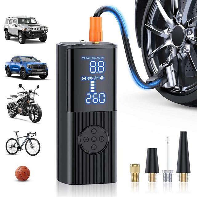 Tire Inflator Portable Air Compressor, 180PSI & 25000mAh Portable Air Compressor with Accurate Pressure Gauge, 3X Faster Inflation Cordless Air Pump for Car, Bike, Motorcycle, Ball