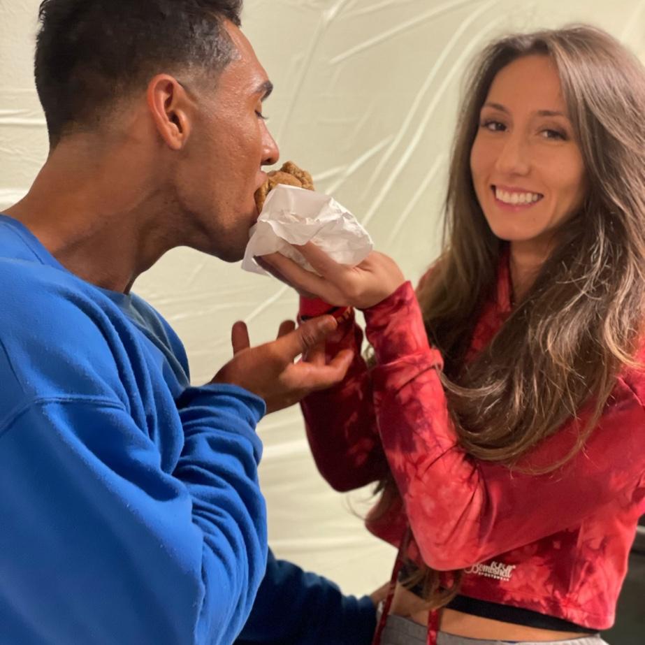 Feeding him cookies after our first body building competition in 2021.