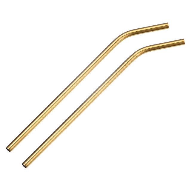Unique Bargains Smooth Cocktail Coffee Juice Reusable Metal Straws 2 Pcs Gold