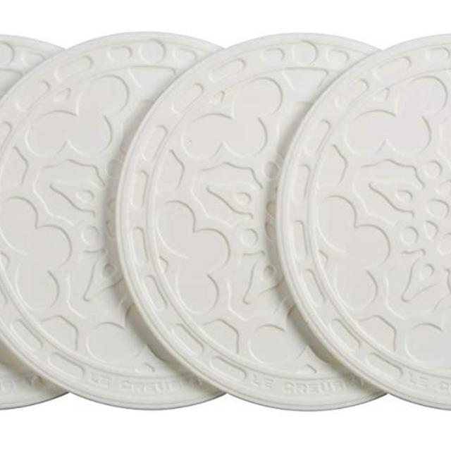 Le Creuset Silicone French Coasters, Set of 4 - 4" diameter , White