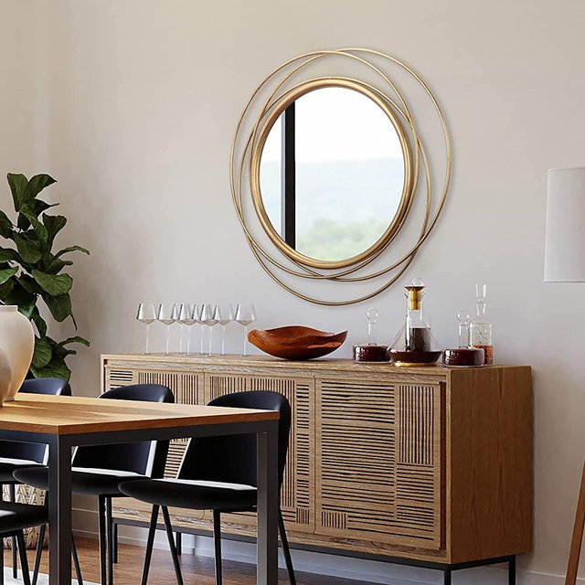 VELLQUE 32“ Gold Round Wall Mounted Mirror,Vintage Circle Wall Mirror, Decorative Round Hanging Mirror for Entryway Hallway Bedroom,Big Mirror Wall Decor