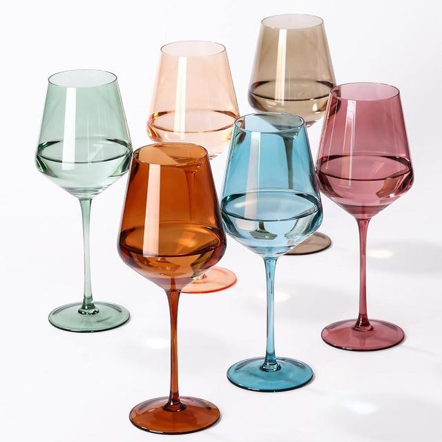 SIPBYSOP Colored Wine Glasses Set of 6, Handblown Colored Wine Glasse,Coloful Glassware，17OZ for Red or White Wine