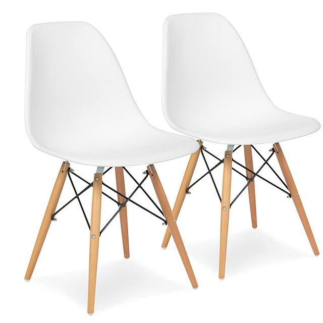 Best Choice Products Set of 2 Mid-Century Modern Dining Arm Chairs w/Molded Plastic Shell - White
