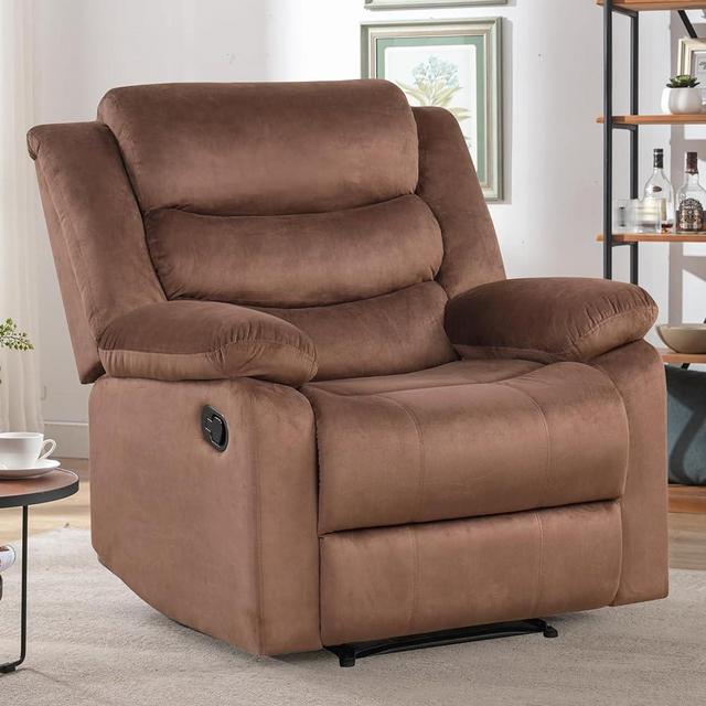 ANJHOME Manual Recliner Chair with Overstuffed Arm and Back, Comfy Fabric Reclining Single Sofa for Living Room